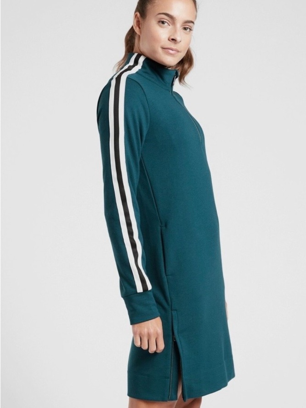 Athleta Crosstown Quarter-Zip Teal Track Dress Size Medium - Picture 3 of 15